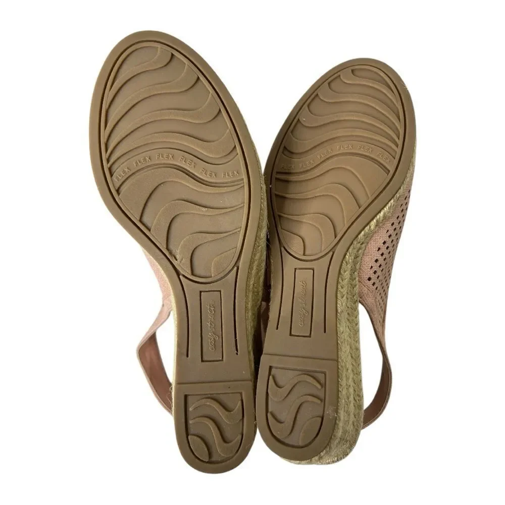 Easy Street Comfortable Pink Peep-Toe Laser Cut Sandals Wedge Espadrille Sz‎ 8